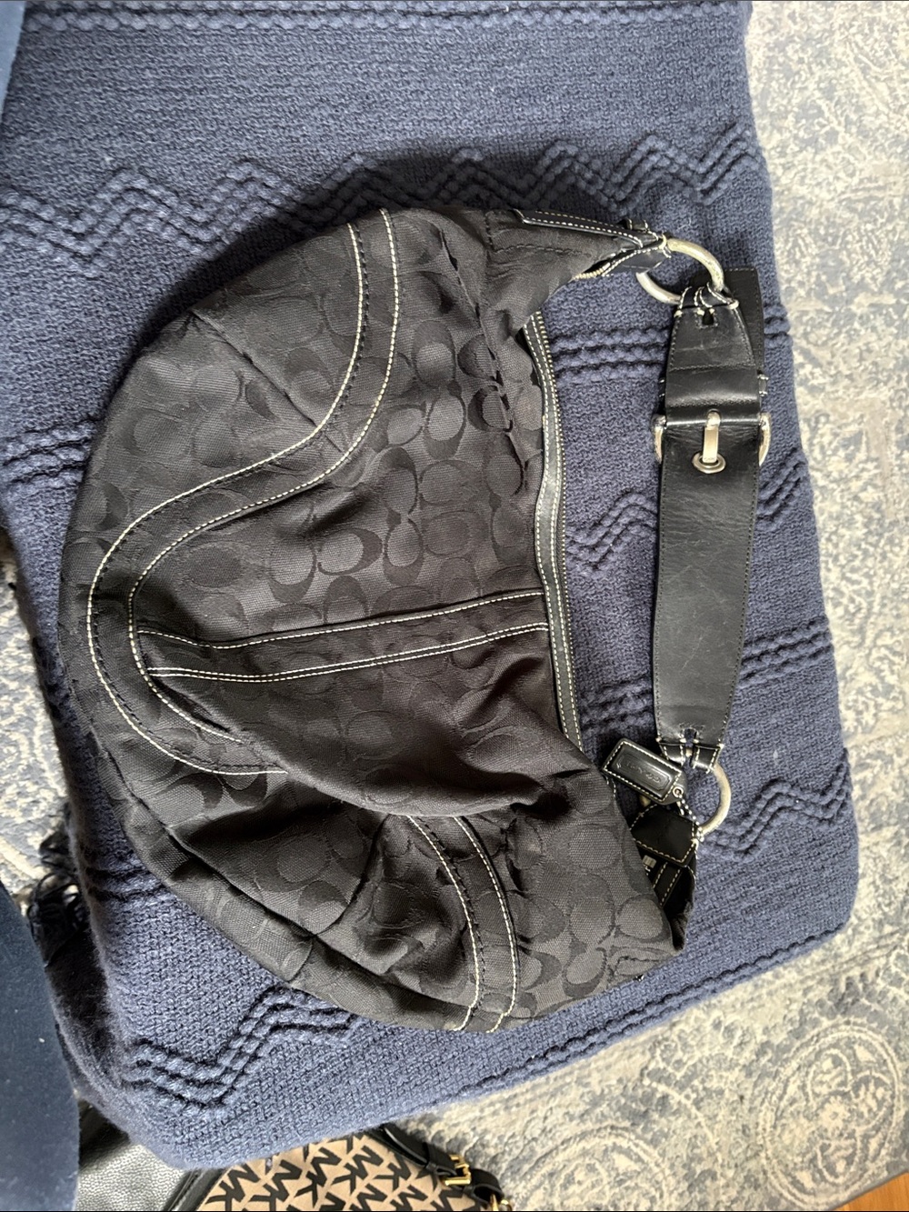 Coach Black Signature Jacquard Hobo Bag with Contrast Stitching and small Wallet